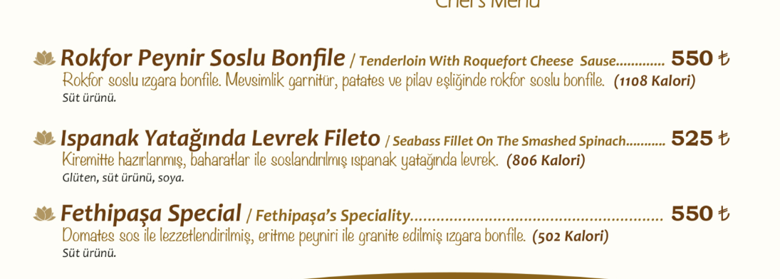 Fethi Paşa Sosyal Tesisleri Şefin Menüsü
